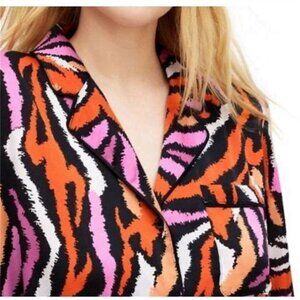 Diane Von Furstenberg Button Down Pajama Top Orange Black Swivel Disco Zebra New